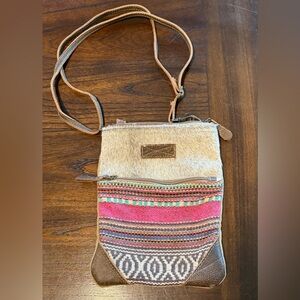 Artisan Pink and Brown Crossbody Bag